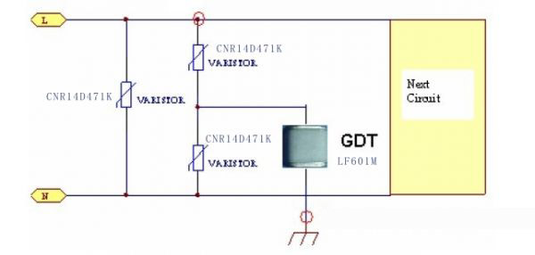 氣體放電管和壓敏電阻組合構(gòu)成的抑制電路